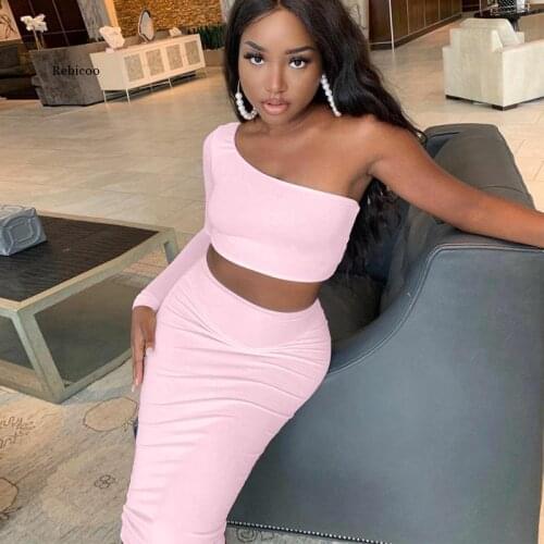 Sexy Two-Piece Outfits Fall Clothes for Women Matching Sets Clubwear Fashion Solid Long Slessve Matching Set New