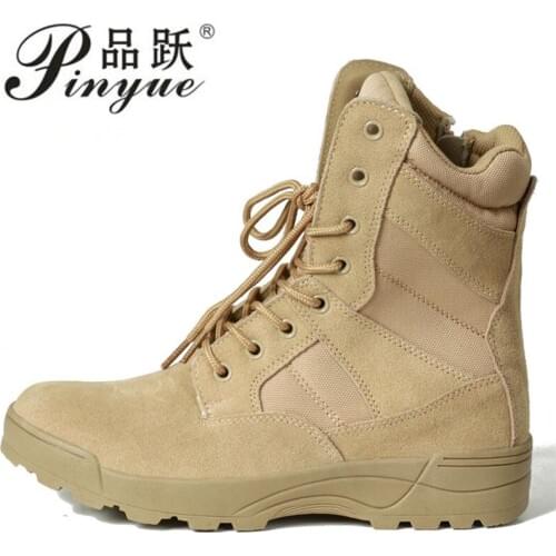 Leather mens military desert boots cow suede autumn sand combat army boots with zipper ankle strap solid tactical boot