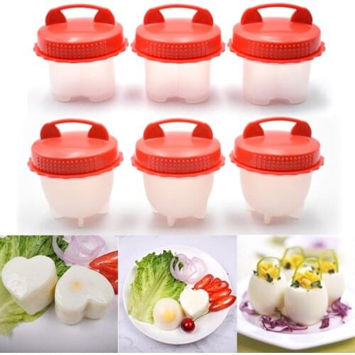 6pcs/set Red Kitchen Silicone Egg Cup Maker Egg Cooker Hard boil Eggs Without the Shell Tools Mold Easy Cook Egg Poacher Boiler