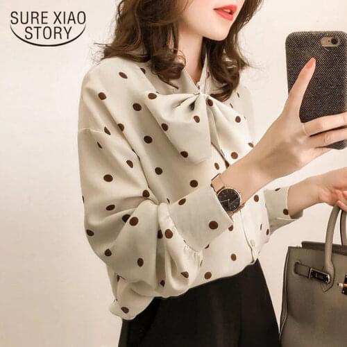 Fashion Womens tops and Blouses 2021 Long Sleeve Shirt women Chiffon Blouse Shirt dot print Plus Size shirt Feminina 1206 40