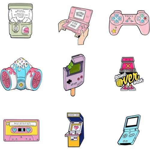 Cartoon Handheld Game Enamel Pins Custom Pink Purple Nostalgic Gashapon Brooches Bag Button Badge Fashion Jewelry for friends