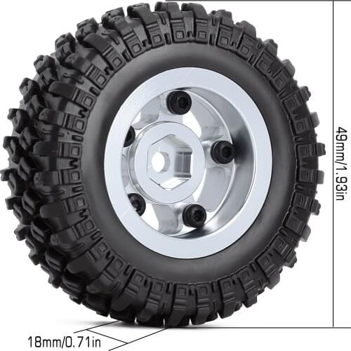 INJORA 4PCS 1.0" 49*18mm Beadlock Micro Crawler Wheel Rims Tires Set for 1/24 RC Crawler Car Axial SCX24 90081 AXI00001