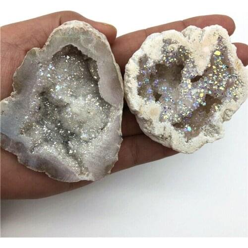 Wholesale 1pc Electroplated White Titanium Aura Agate Quartz Cluster Crystal Points Geode Specimen Decor Natural Quartz Crystals