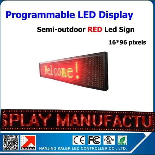P10 Red color semi-outdoor led advertising panel 24*104cm programmable led text moving display advertising led billboard