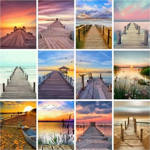 AZQSD Drawing By Numbers Bridge Landscape Wall Art Paint By Numbers For Adults 60x75cm Diy Framed Modern Home Decor