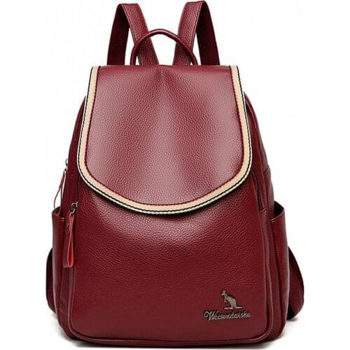 Kangaroo Brand Fashion Backpacks for Teenage Girls Womens PU Leather Backpack School Bag Casual Large Capacity Travel Backpack