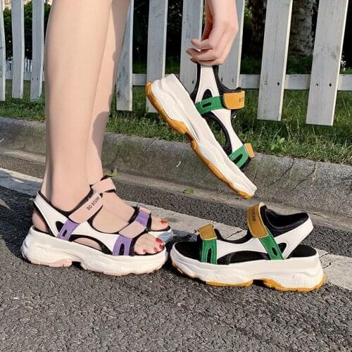 Sandals Female Summer 2021 New Muffin Platform Ins Fashion Beach Flat Red Thick Bottom Breathable Causal Women Sandals