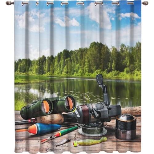 Fishing Scenic Outdoor Lake Window Treatments Curtains Valance Window Curtains Dark Curtain Lights Living Room Bathroom Outdoor