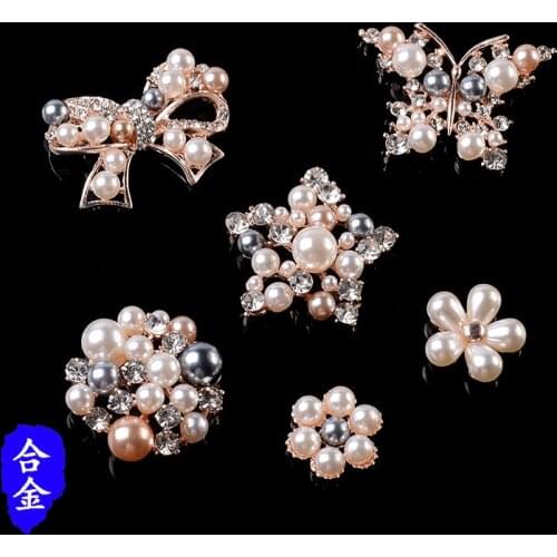 DIY Handmade Jewelry Making 10pcs Gold color New Alloy Material Imitation Pearl Crystal Flower/Star/Butterfly charm
