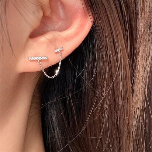 925 Sterling Silver Tassel Crystal Stud Earring For Women Wedding Party Jewelry Pendientes Accessories eh1069