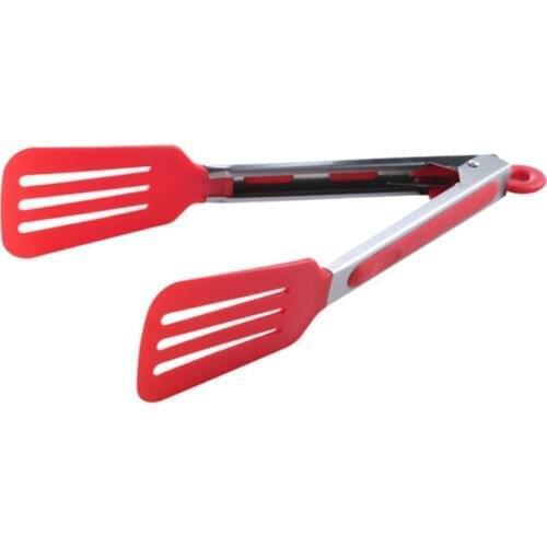 Silicone Kitchen Cooking Salad Serving BBQ Tongs Stainless Steel Handle Utensil Barbeque Tongs Food Clip Random Color
