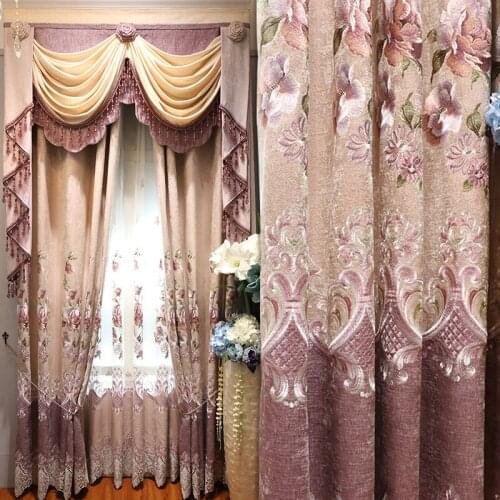 Modern European Luxury Korean Style Curtain Pink Embroidery Stitching Curtains for Bedroom Living Room Curtain