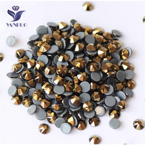 YANRUO 2088HF All Sizes Aurum Glass Strass Iron On Crystal Hotfix Flatback Gold Rhinestones For Clothes Decoration