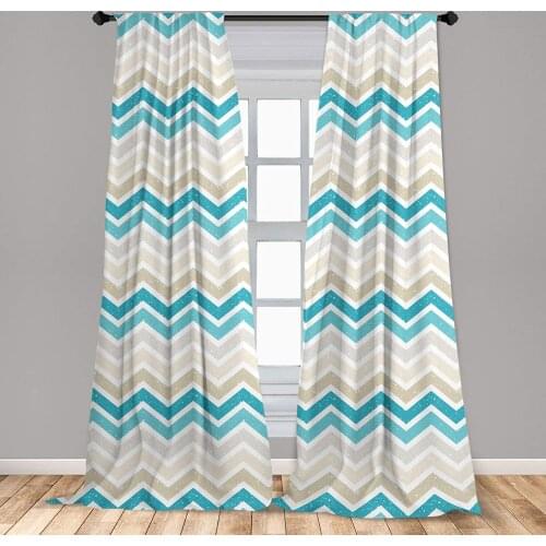 Aqua Curtains Grunge Abstract Zig Zag Borders Chevron Geometrical Details Window Curtains for Living Room Bedroom
