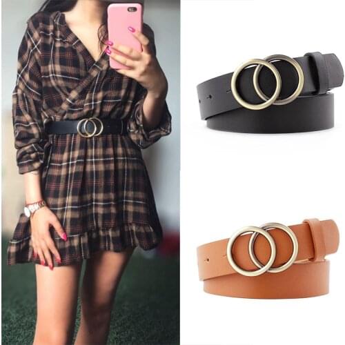 Double Ring Women Belt Fashion Waist Belt PU Leather Metal Buckle Heart Pin Belts For Ladies Leisure Dress Jeans Wild Waistband
