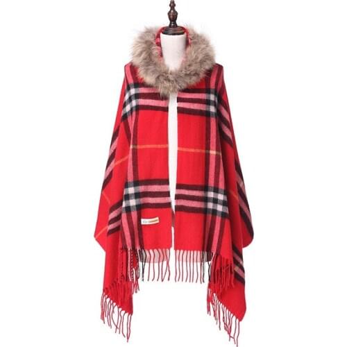 ZY87033 Hot Fashion New Geometric Winter Real Raccoon Collar Wool With Hood Tassel Scarf Shawls Women And Men Winter Scarfs
