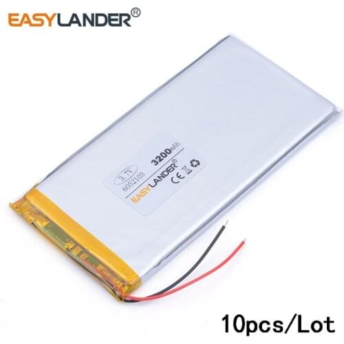 10pcs /Lot 6052103 3.7V 3200mAh Lithium Polymer Rechargeable Battery For Tablet Pc ,DIY Power mobile Power bank PAD DVD