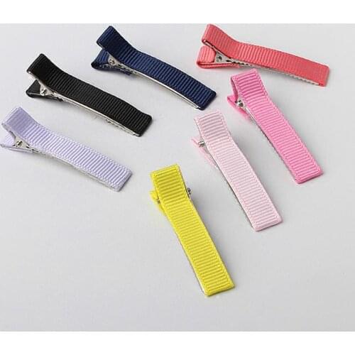 100pcs strong quality double Prong Assorted Grosgrain Ribbon Partially Lined Alligator Hair Clips DIY Hair Clip No Slip 48mm