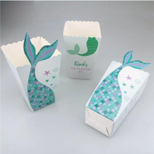 24Pcs Mermaid Tail Popcorn Box Party Favor Boxes Kids Birthday Baby Shower Table Supply