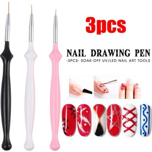 3pcs Nail Art Painting Pen Brush UV Gel Paint Grid Stripe Line Brush Nylon Brush Gradient DIY Paint Drawing Nail Painting Tools