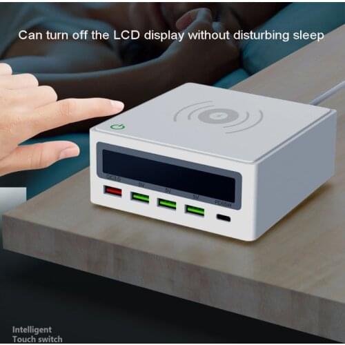 5-Port QC3.0 USB Type C PD 65W Power Adapter Qi Wireless Charger Cellphone Fast Charger Station For Laptop Mobile Phone Tablet