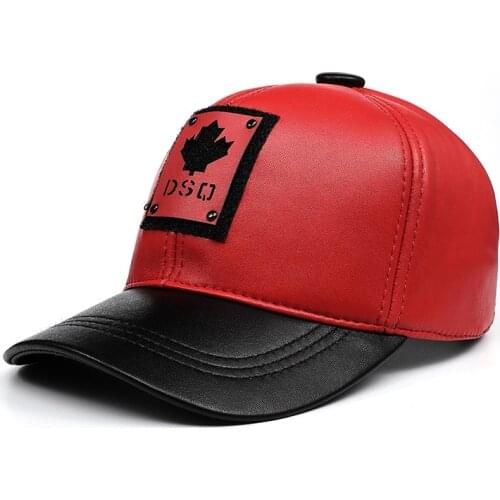 Unisex Chic Aple Leaf Genuine Leather Baseball Cap Men Women Thin Casual Winter Hat Young Korean Fashion Snapback Gorras Hombre