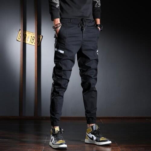 Men Casual Pencil Pants 2021 Fashion Letter Printed Trousers Korean Streetwear Black Drawstring Joggers