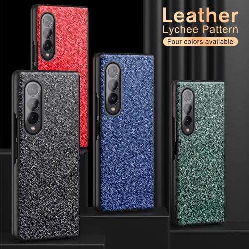 Z Fold3 Case Lychee Pattern Leather Cover For Samsung Galaxy Z Fold 3 5G ZFold3 ZFold Folder 3 Hard PC Bumper Protection Fundas