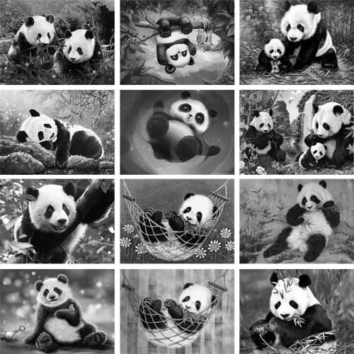 Black White Cute Panda DIY Diamond Painting 5D Full Square Drill Handmade Mosaic Animal Embroidery Home Room Decor Art