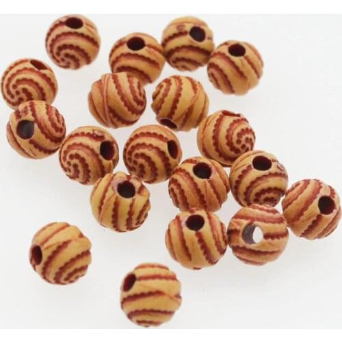 CHONGAI 100pcs Imitation Wood Color Acrylic Beads Round Spiral Pattern Beads Loose Spacer Beads For Jewelry Making DIY 8mm