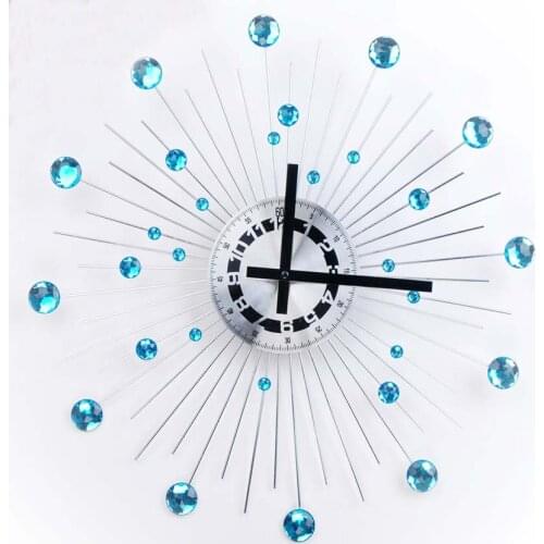 Decorative Crystal Wall Clock Sunburst Metal Creative Clock For Home Art Decor Diameter 14 inch