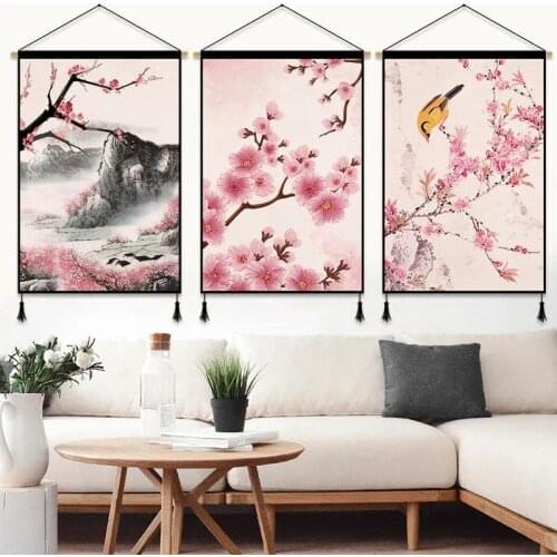 Canvas Posters Plum Blossom Hanging Scroll Painting Landscape Art Painting Printed Wall Picture Hanging Home Room Decor