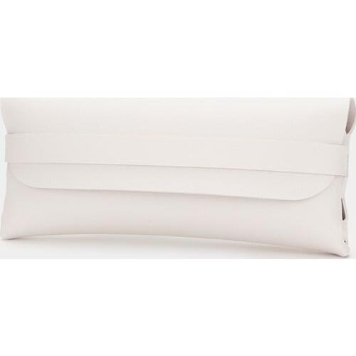 Korean temperament solid color leather student office pencil case for men and women simple portable buckle stationery bag