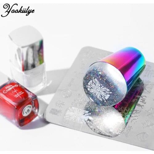 Colorful Nail Art Decoration Seal Stamp Polish Stencil Transparent Silicone Template Seal with Cover Nail Art Manicure Tools