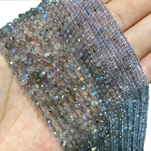 Wholesale 100% Natural Stone Grey Labradorite Faceted Round Gem Beads For Jewelry Making DIY Bracelet Necklace 2MM 3MM 4MM