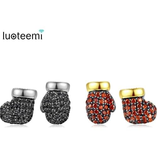 LUOTEEMI Exquisite Design Stud Earrings for Women Dating CZ Stone Booty-Shaped Asymmetrical Double Colors Brincos Chritmas Gifts