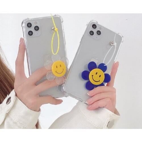 Cute 3D Smile Flower Pendant Phone Case for iPhone 12 11 Pro Max XR XS SE20 7 8Plus Transparent Soft Silicone Cover Floral Coque