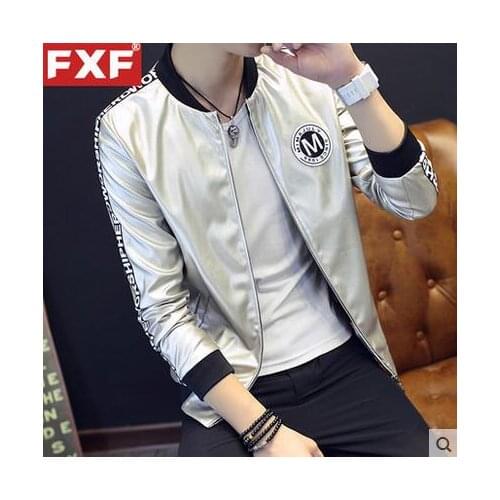 Teenage mens leather jacket slim solid color autumn and winter outerwear mens short coats design casual stand collar fashion