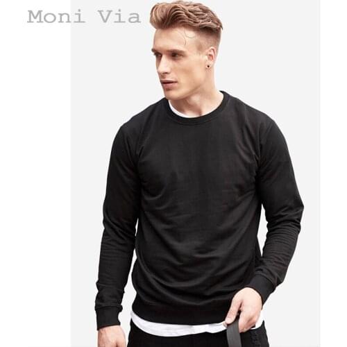Mens Round Neck Cotton Sweater Plus Velvet Sweater Casual Oversized Long-Sleeved Spring and Autumn Hoodie Males top Clothes