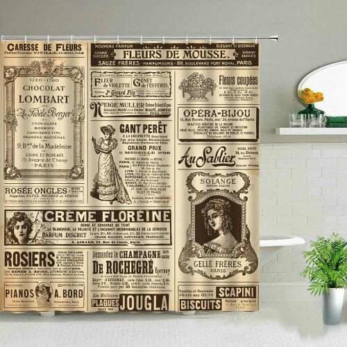 Paris Shower Curtain Retro Vintage Old Historic Newspaper Cloth Curtains Bathroom Decor Bath Accessories Cheap Waterproof Fabric