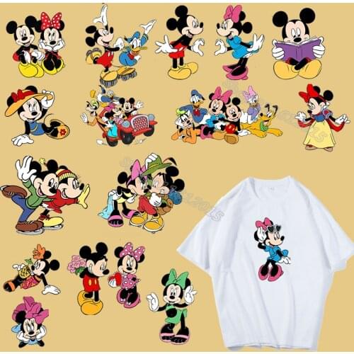 Mickey Mouse Hot Transfer Stickers Disney Donald Duck Iron on Clothing Patches Cartoon Printed Kid Clothes DIY Decor Sticker