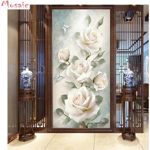 Full Square Diamond Embroidery"white rose"DIY Diamond Painting Cross Stitch Kits flower 5D Diamond Mosaic sticker Home Decor