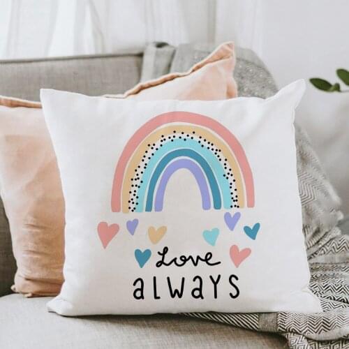 Colorful Rainbow Print Cushion Cover Polyester White Pillow Case Children Pillowcase Chair Sofa Home Decor Pillow Covers 45x45cm