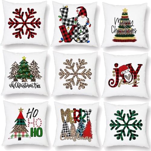Happy Christmas Cushion Cover Noel Santa Claus Car Decor Pillow Case White Polyester Sofa Pillowcase Decoration 45X45cm