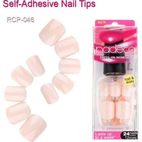 12Sets Full Cover Light Baby Pink Salmon Self-Adhesive Artficial Nail Polish Tips Pre-glued Pure Color French Manicure RCP-46