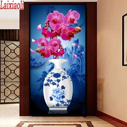 DIY diamond embroidery Orchid vase blue and white porcelain full square round diamond painting cross stitch kits 5D mosaic decor