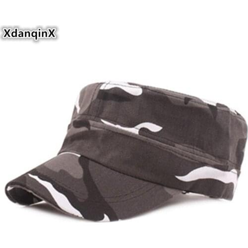 XdanqinX New Adult Mens Camouflage Hat Cotton Army Military Hats Men Flat Cap Adjustable Size Fashion Brands Cap Snapback Caps