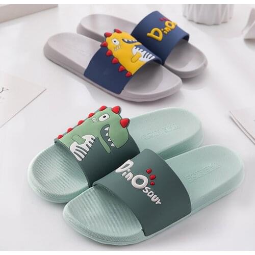 Summer Women Men Slippers Cartoon Dinosaur Thick Bottom Slide Sandals Ladies Couple Girls Boys Bathroom Shoes Zapatillas Mujer