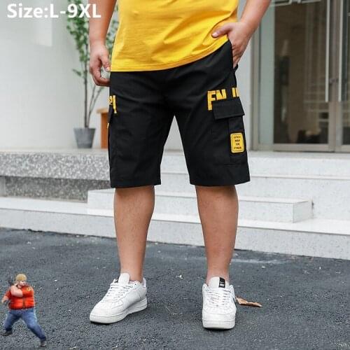 Men Black Shorts Casual Cargo Thin Young Khaki High Waisted Summer Plus Size Boys 5XL 6XL 7XL 8XL 9XL Knee-Length Half Trousers