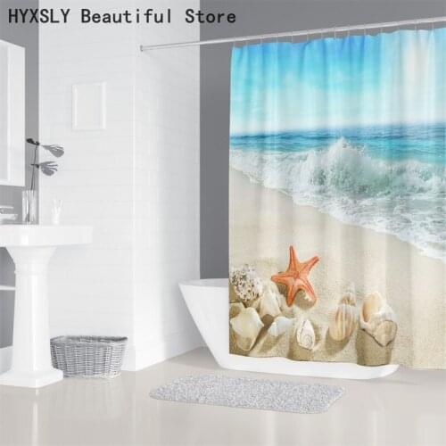 Blue Sea Starfish Printed Shower Curtain Multi Sizes Waterproof Fabric Polyester Screen and Cover Washable Bathroom Decoration